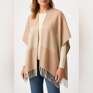 Soia & Kyo cozy acrylic wrap scarfigan fringe colorblock layering OS